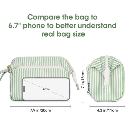 Narwey Large Makeup Bag Wide-Open Zipper Pouch Travel Wash Bag Toiletry Bag Cosmetic Organizer for Women (Mint Green Stripe)