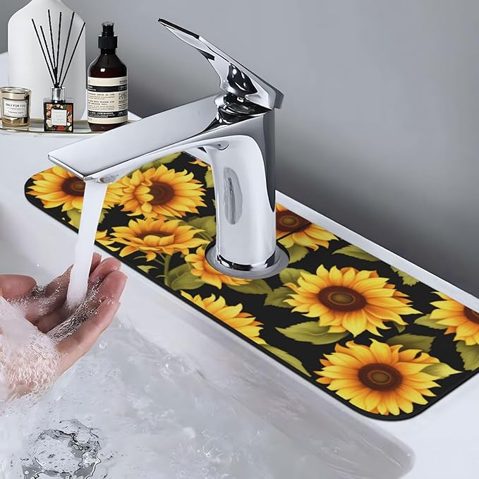 Kitchen Faucet Mat 15 x 5.5 Inch Sunflowers Faucet Draining Mat Farmhouse