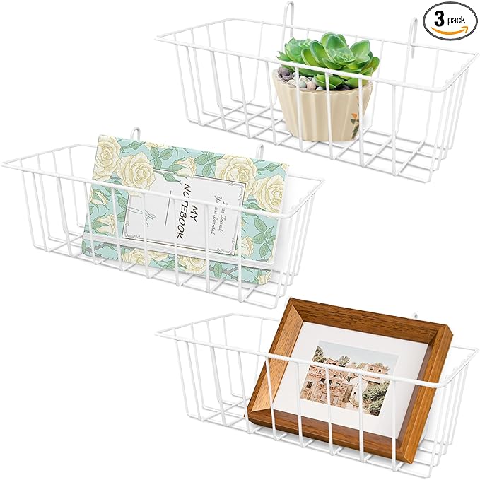 3PCS Wire Baskets, Metal Wire Storage Basket, Wall Hanging Bin and Display