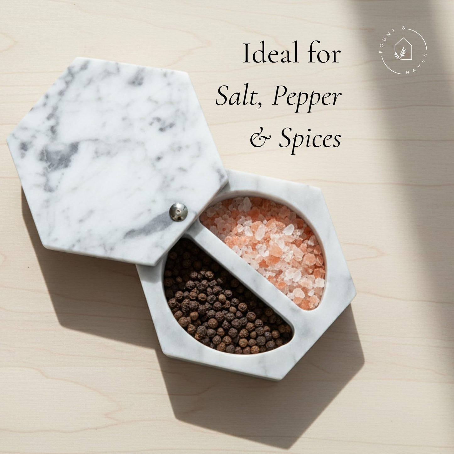 Fount & Haven Marble Salt and Pepper Pinch Pots Durable Marble Salt Container for Countertop, Cooking, and Serving Perfect for Herbs, Spices, Gourmet Salts, and Seasonings in Open Pinch Bowls