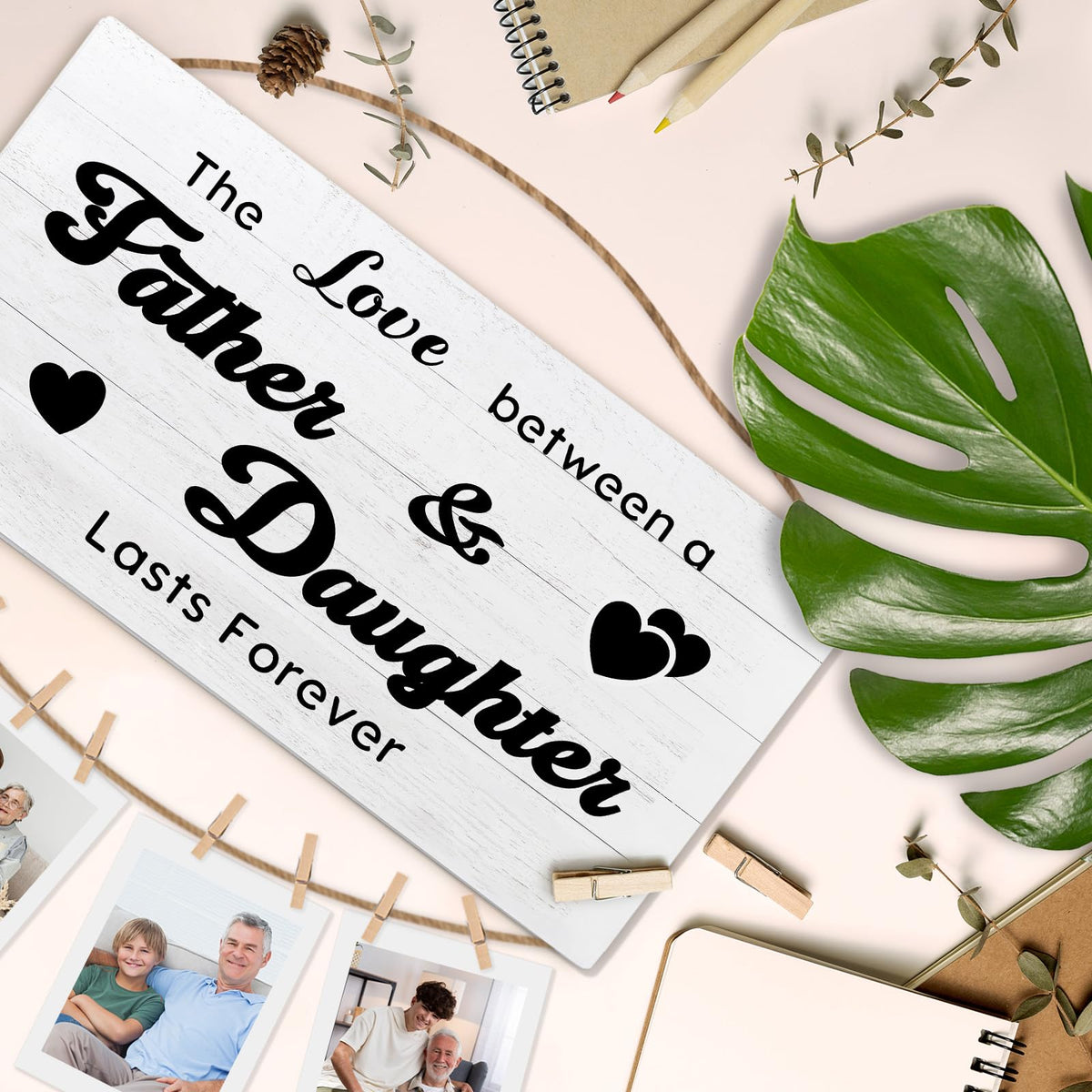 shiviody Dad and Daughter Picture Frame Photo Holder for Wall, Dad Daughter Gifts, the Love Between Father and Daughters Lasts Forever Photo Hanging Display Picture Board for Wall Decor