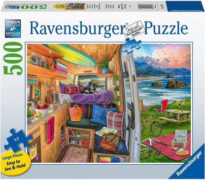 Ravensburger - Rig Views - 500 Piece Large Format Jigsaw Puzzle - Stunning Imagery - Bold Colors & Intricate Details - Adventure in Van Life - Premium Quality - Puzzles for Adults