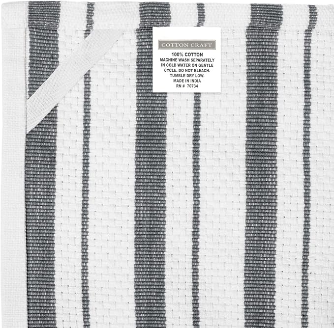 COTTON CRAFT - 4 Pack - Basket Weave Kitchen Towels - Grey - Cotton - Oversized