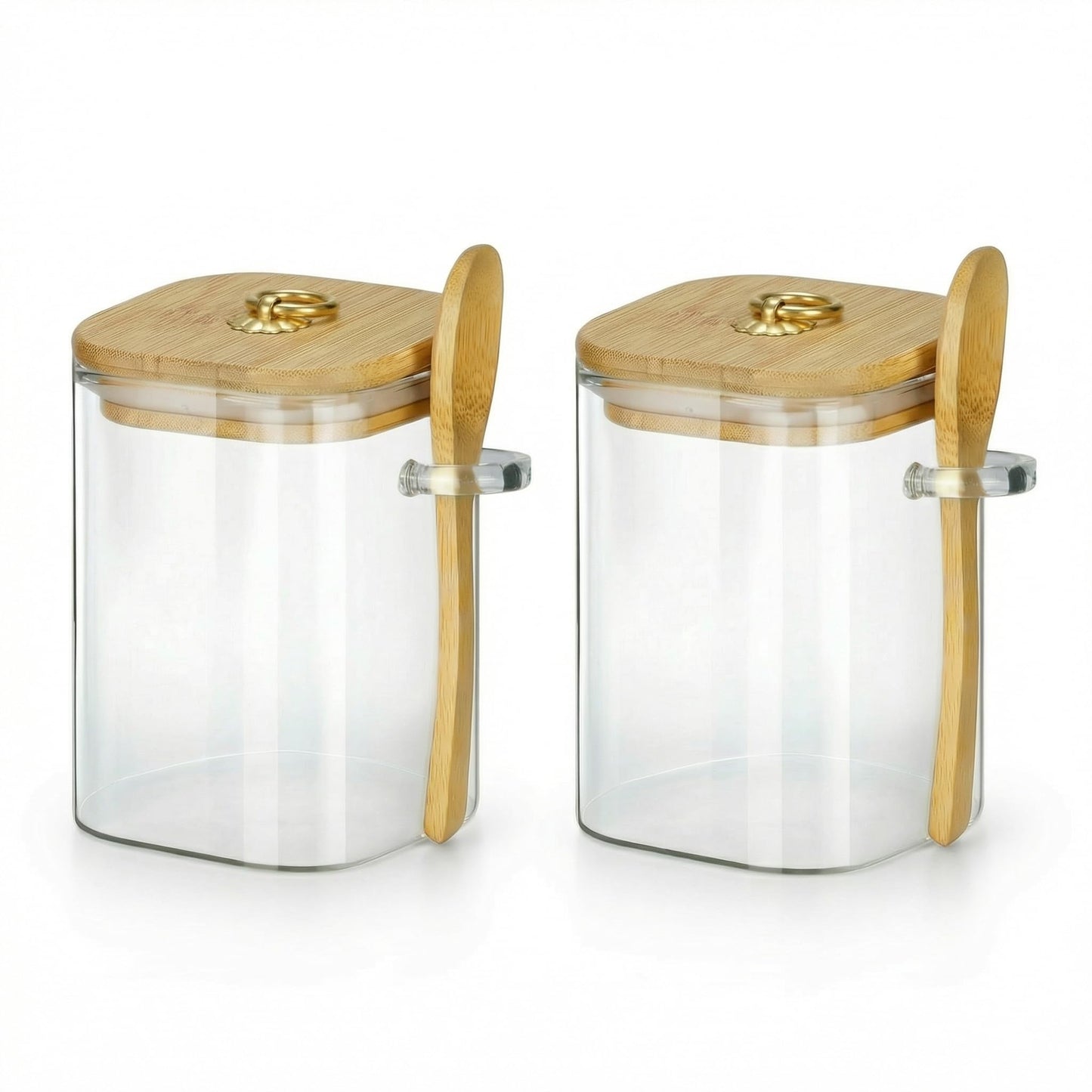 holoith 2 Pack Glass Jars with Lids and Spoons, 15 oz Glass Storage Containers with Lids for Dry Food Storage Sugar, Coffee, Nuts, Cookie, Candy, Tea, Airtight Kitchen Canisters Spice Jars