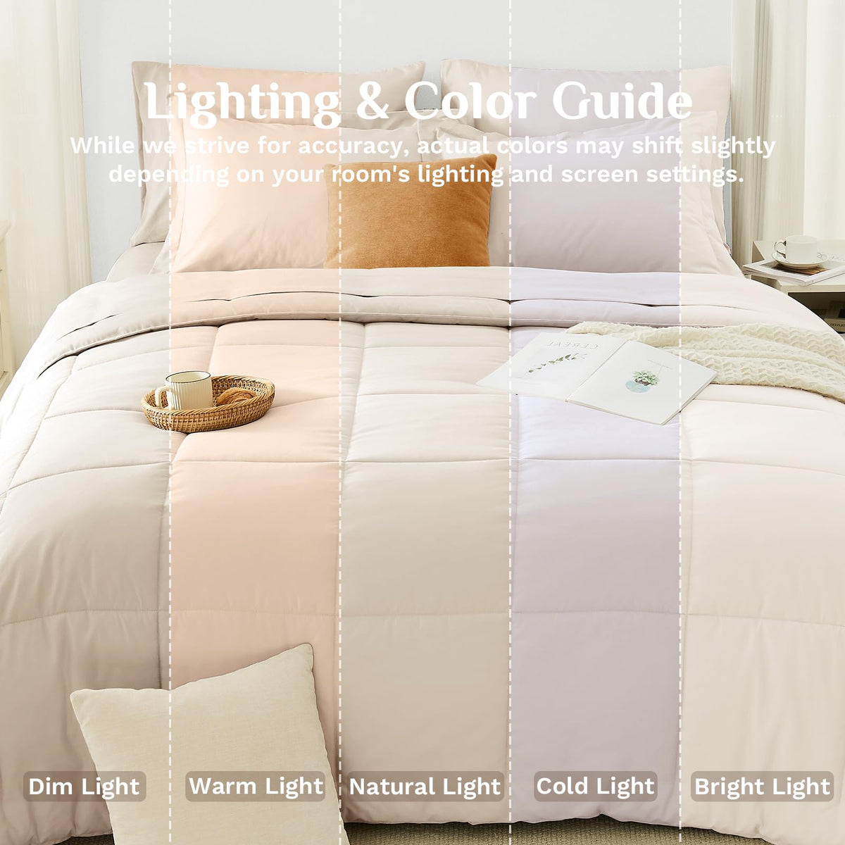 JOLLYVOGUE Queen Comforter Set, Ultra-Soft Bed in a Bag Queen Size 7 Pieces, Oeko-TEX Certified Bedding Set with Down Alternative Comforter, Sheets, Pillowcases & Shams, Beige