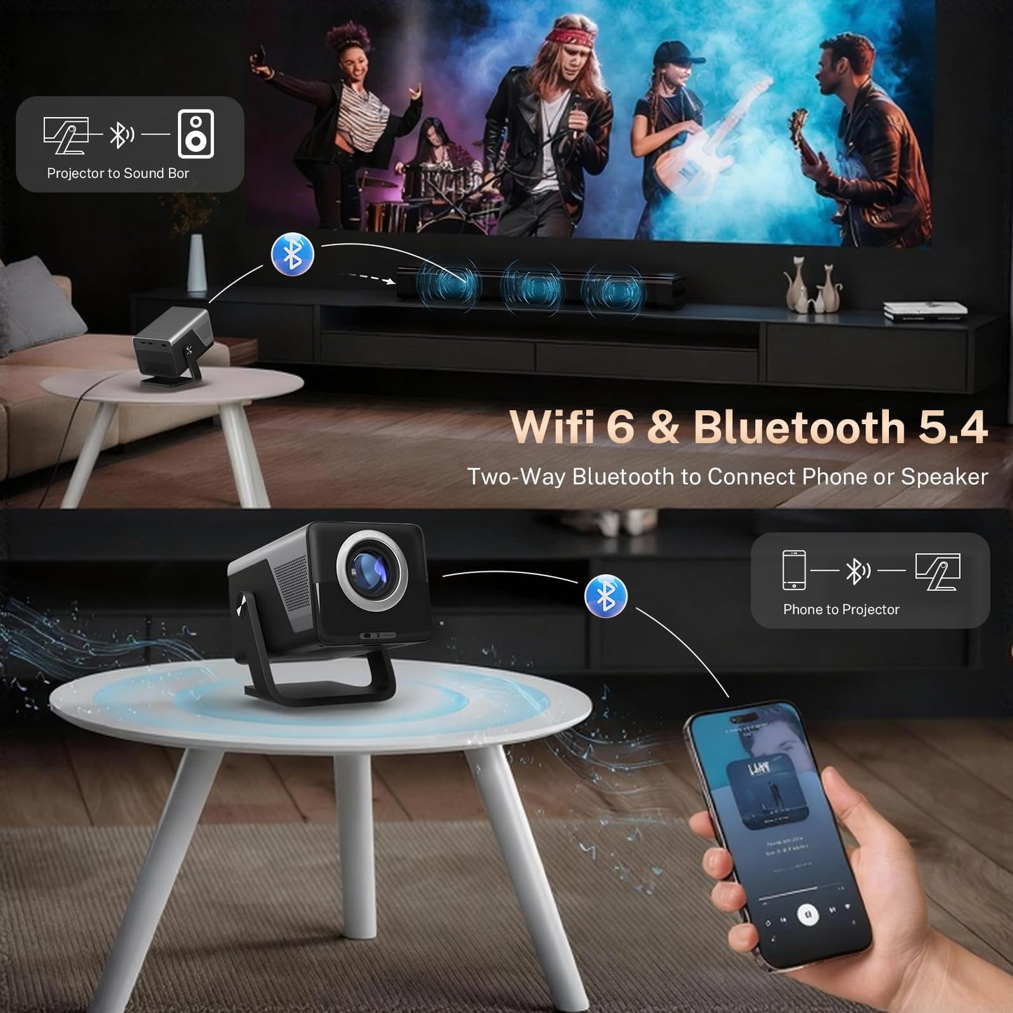 [4K Support/2000 ANSI/AI Visual Calibration] Native 1080P UHD Projector with Android 14 OS, X7 Smart Projector with Hi-Res Audio, Auto Focus&Keystone,WiFi 6&Bluetooth 5.4, 200" Screen for Home Outdoor