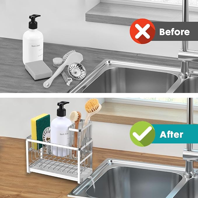 Sinnsally Kitchen Sponge Holder, 2 Tier Sink Caddy Organizer
