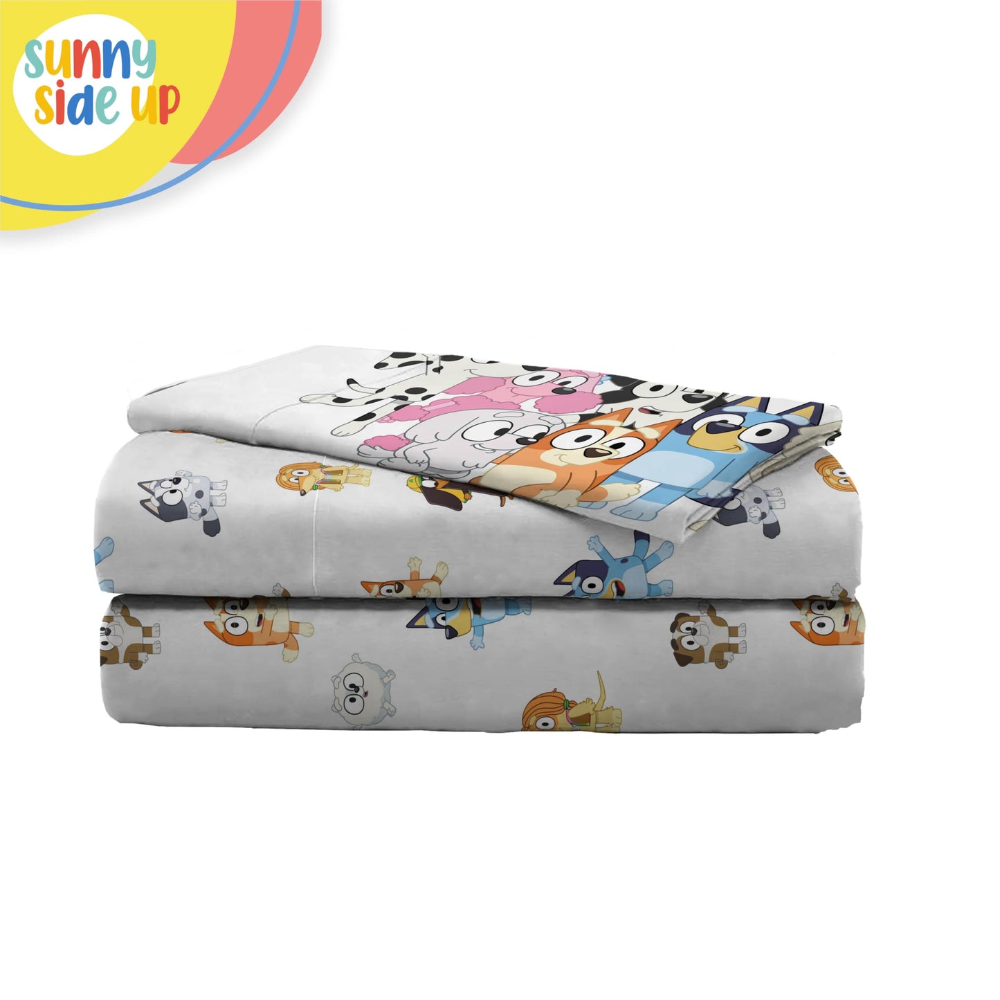 Sunny Side Up Bluey & Friends Twin Sheet Set - 3 Piece Kids Bedding Set Includes Pillow Cover - Super Soft Microfiber Sheets