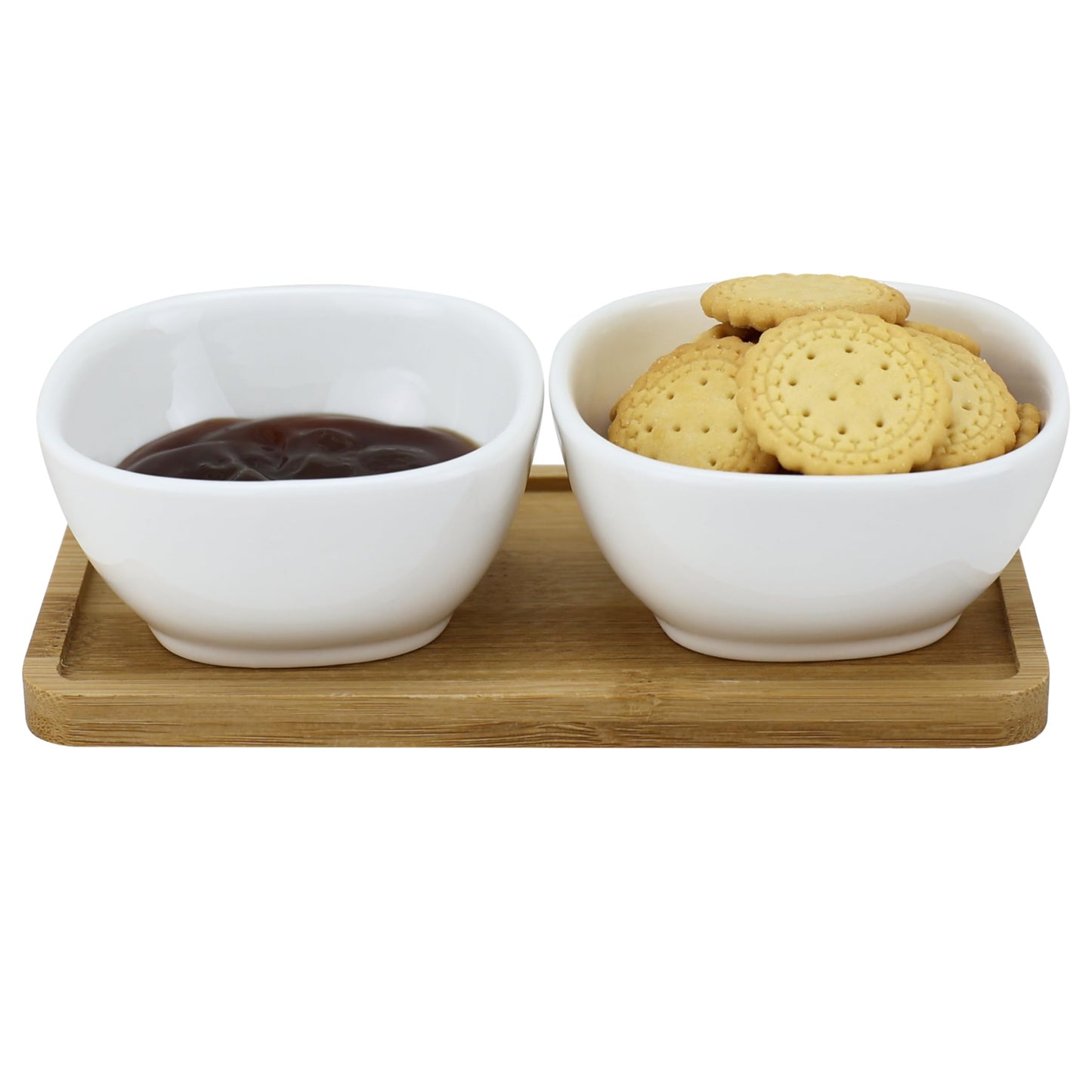 EIKS Ceramic Dip Bowls Side Dishes with Wooden Tray for Serving Appetizer Nuts Candy Snack Sauce Sauce Seasoning