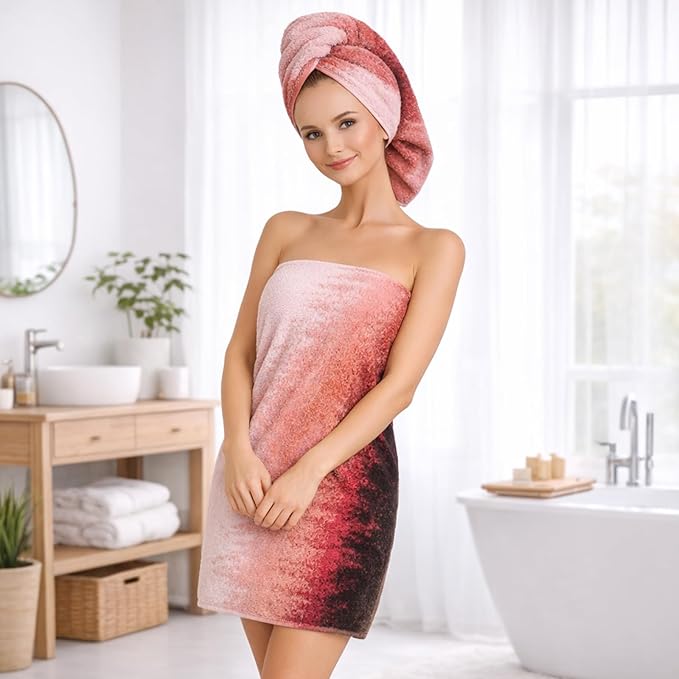 SEMAXE Bathroom Towel Set with Hanging Loop – 8-Piece Yarn Dyed Jacquard Cotton