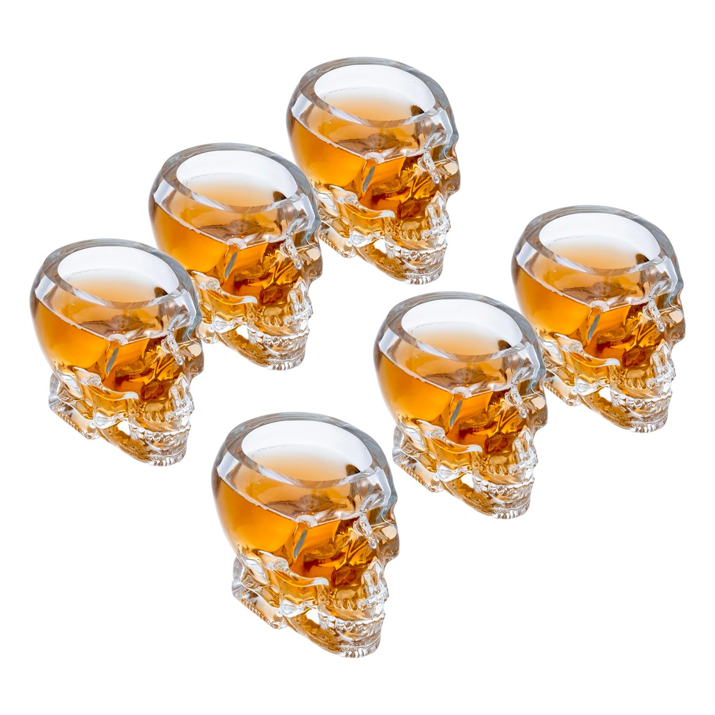 MyGift Set of 6 Skull Shot Glasses – 2.8 oz Clear Glass Novelty Drinkware for Halloween Parties, Cocktail Bars & Home Decor – Spooky 3D Skull Design