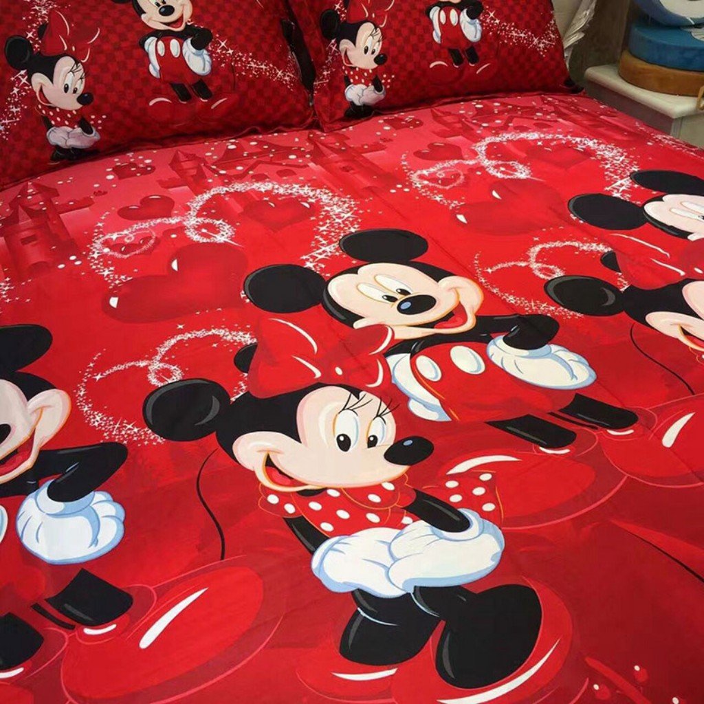 Haru Homie 100% Cotton Kids Reversible Printing Mickey Mouse Couples Duvet Cover 3PCS Bedding Set with Zipper Closure,Queen(No Comforter)