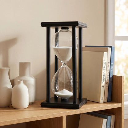 JIEHET Hourglass Sand Timer 15 Minutes, Hour Glass with Sand Decoration for Kids, Sand Clock Watch for Room Birthday Tea Coffee Table Book Shelf School Game Ornament Wooden (White Sand)
