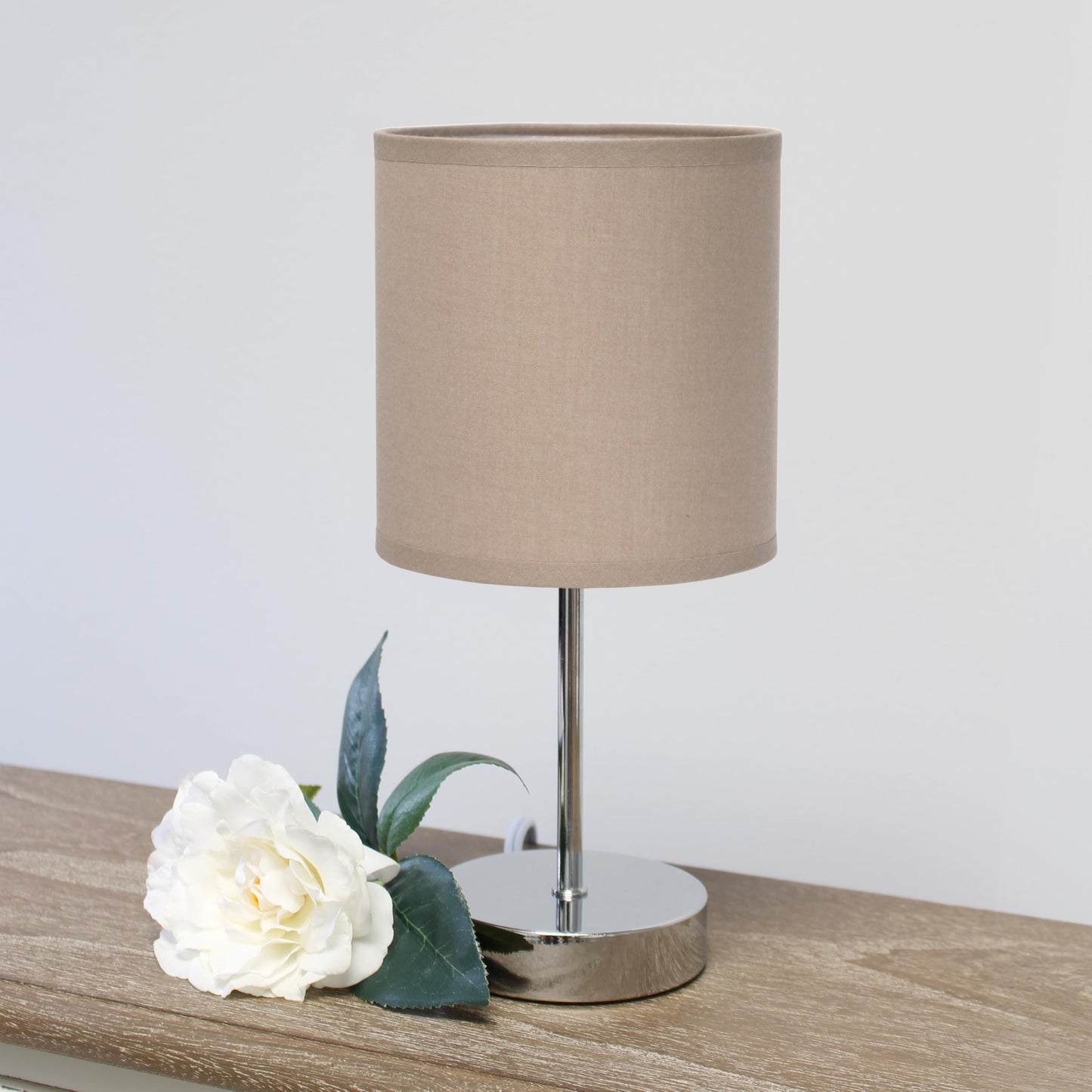 Simple Designs LT1195-GRY 11.81" Subtle Sparkle Basic Chrome Mini Table Lamp, for Living Room, Bedroom, Office, Gray Beige Shade