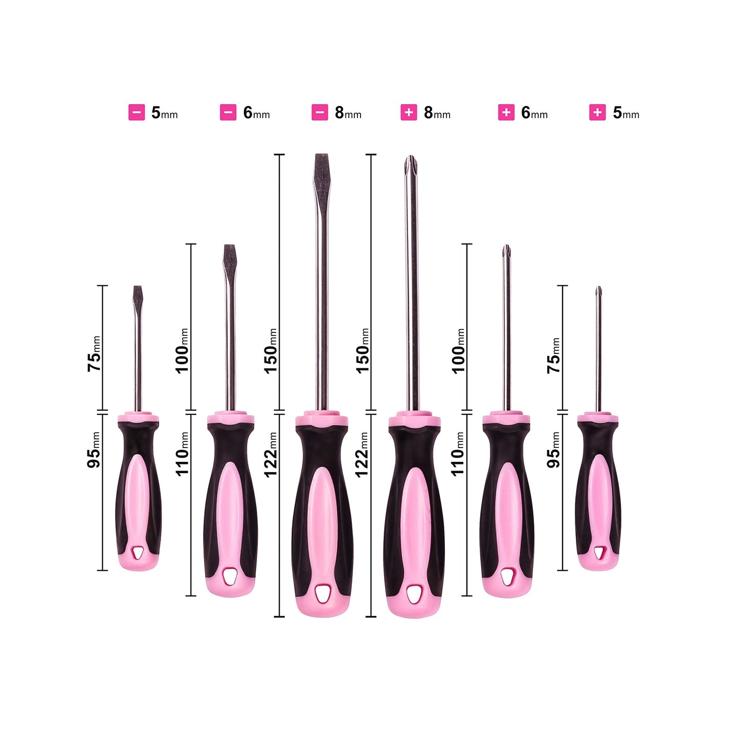 Pink Power Magnetic Screwdriver Set - 6 Piece Phillips and Flathead Hand Tool Set for Women