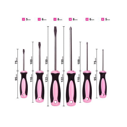 Pink Power Magnetic Screwdriver Set - 6 Piece Phillips and Flathead Hand Tool Set for Women