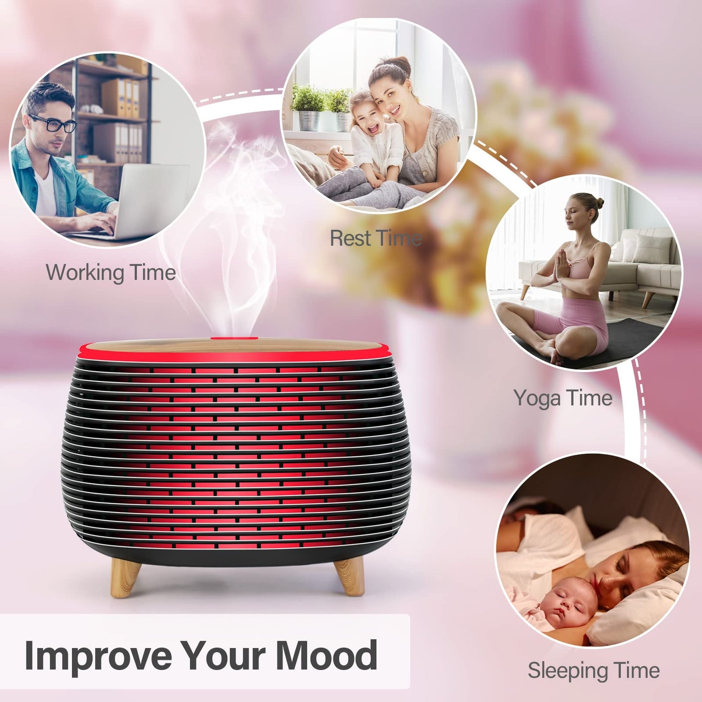 Diffuserlove Diffuser Essential Oil Diffusers 400ML Aromatherapy Air Diffuser for Home Bedroom Office Room Aroma Diffuser with 7 Color Lights Intermittent Mist Mode