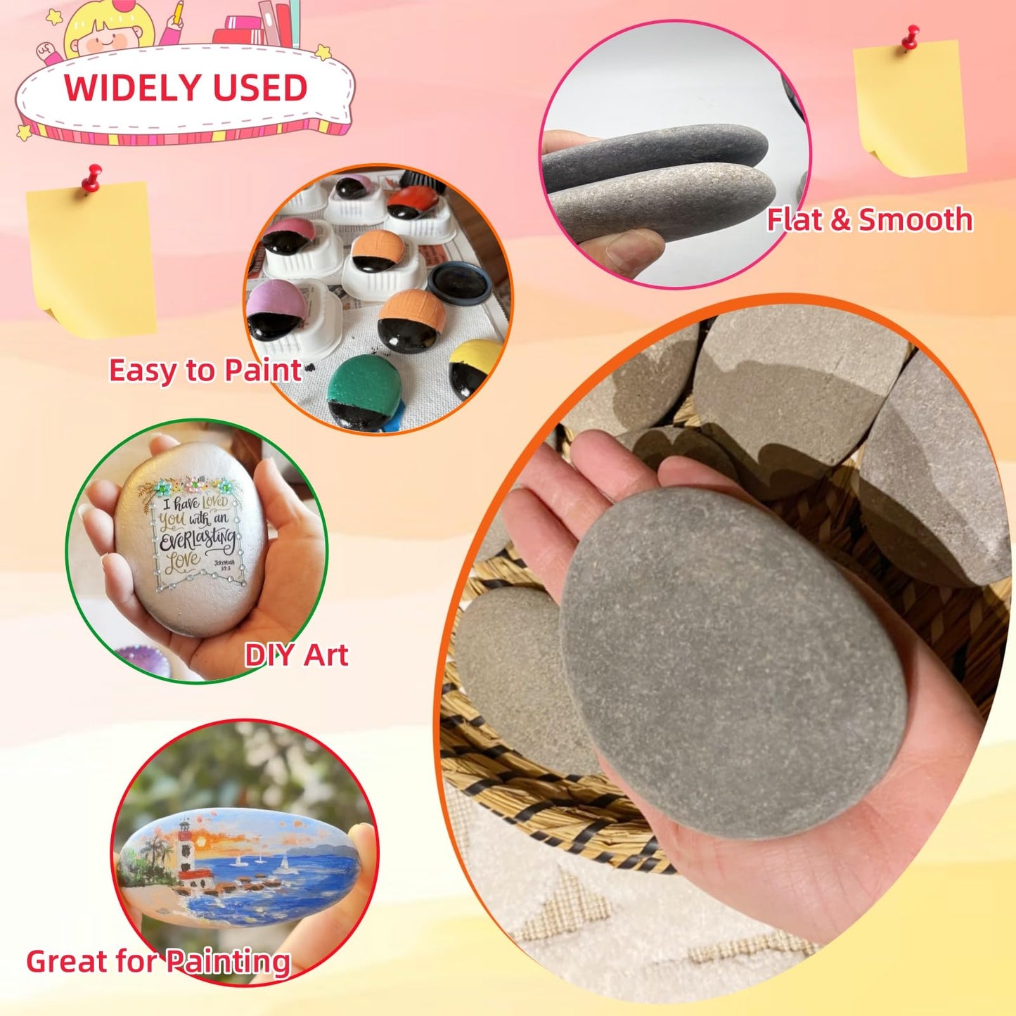 Lifetop 15PCS Large Rocks for Painting,DIY Rocks 3.5"-4.5" Flat & Smooth for Painting, Arts, Crafts, Decoration - Large Kindness Rocks Hand Picked