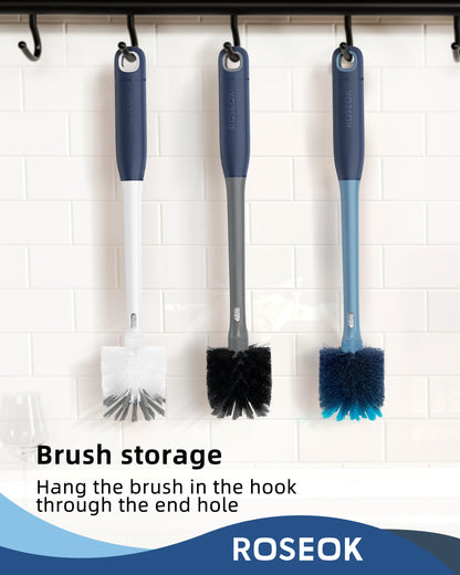 ROSEOK 2in1 Bottle Scrubbing Brush with Straw Brush has Long and Comfortable Handle, Cleaning Glass, Sports Bottle, Coffee Mug,1 Pack, Grayish Blue