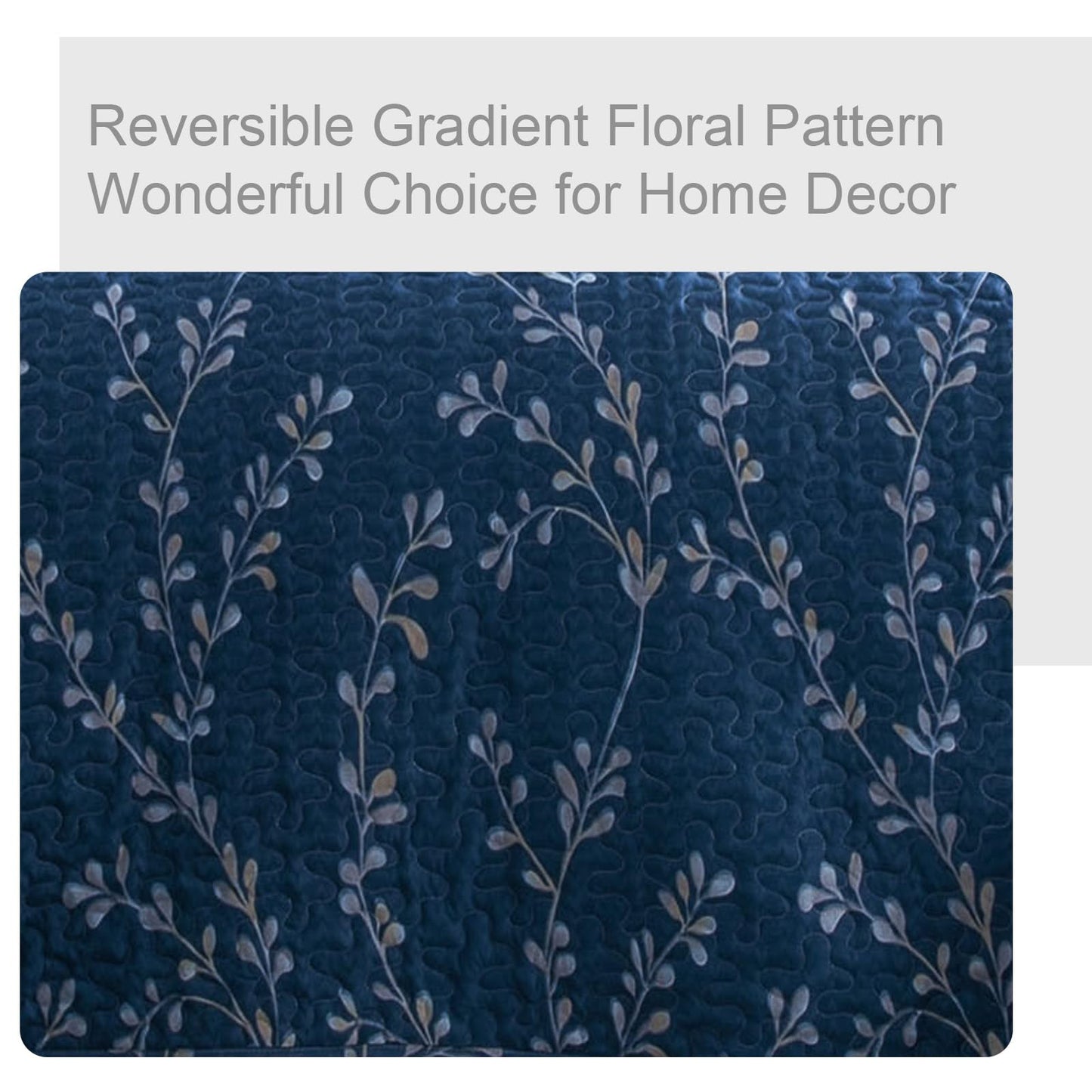 Exclusivo Mezcla Reversible Boho Quilts Queen Size, Navy Soft Bedspreads Lightweight Coverlet All Season Flowers Quilt Bedding Set with Printed Floral Pattern (1 Quilt, 2 Pillow Shams)