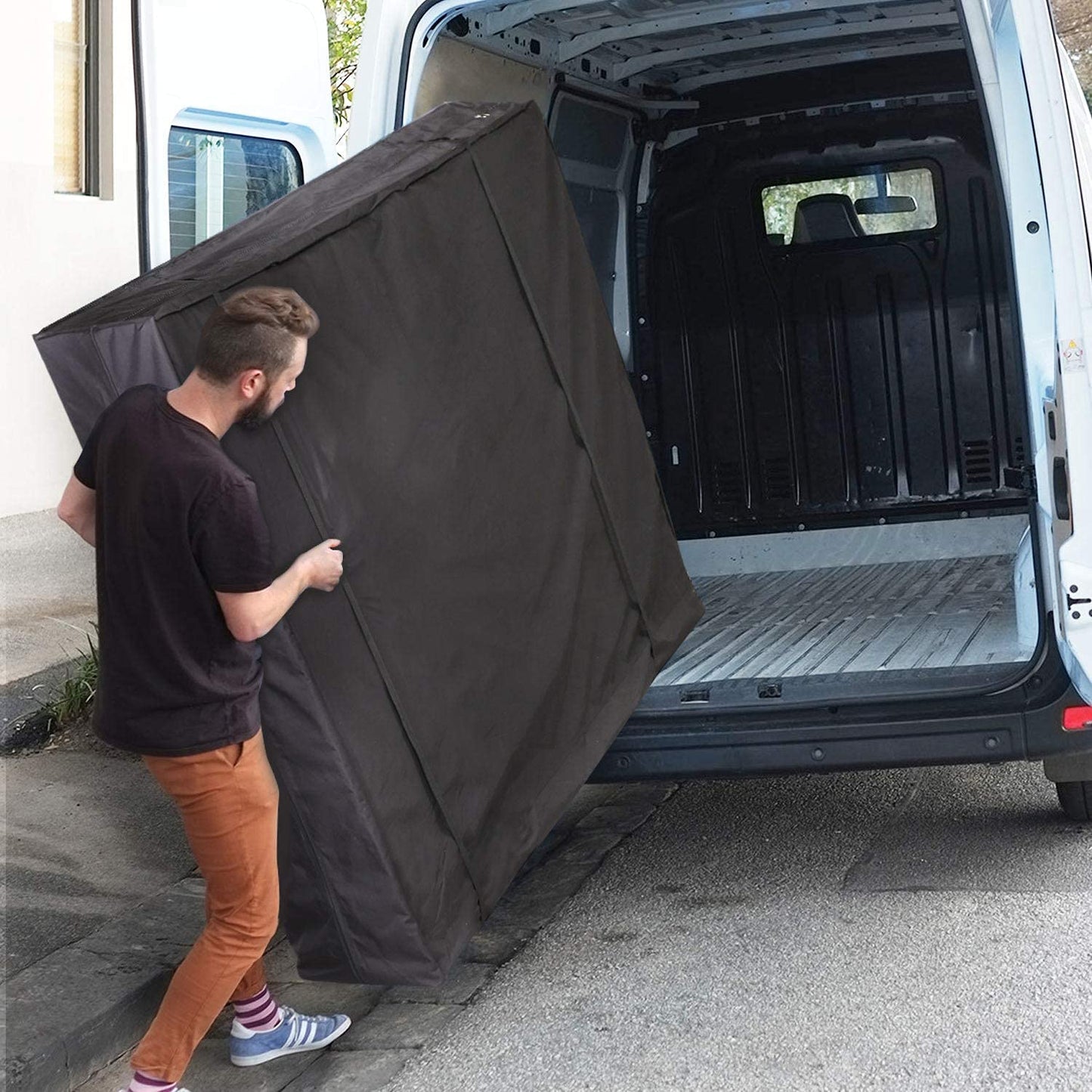 Waterproof Mattress Storage Bag for Moving and Storage - Reusable Heavy Duty Canvas Mattress Bag with Zipper and Lifting & Moving Straps (Black, Twin)