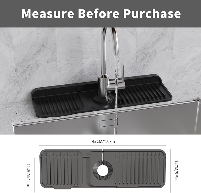 WAFT YEARN 17X5 Inch Silicone Durable Faucet Mat Kitchen Sink Splash Guard
