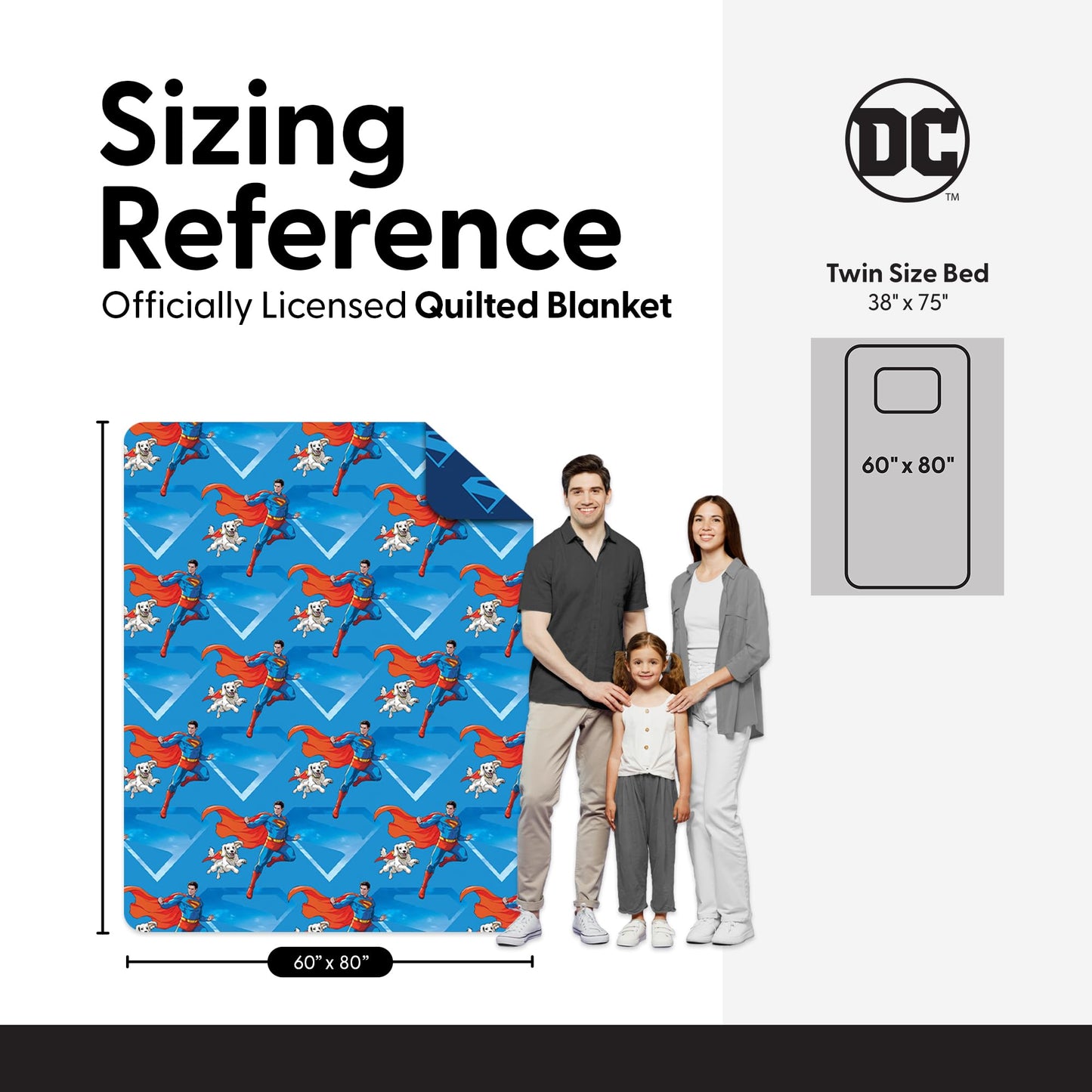 Northwest DC Comics Superman Above Metropolis Reversible Quilted Throw Blanket, Comfy Iconic Throw, Adults Boys Girls, Legendary Superhero Bedding for Bed, or Couch, 60 x 80 inches