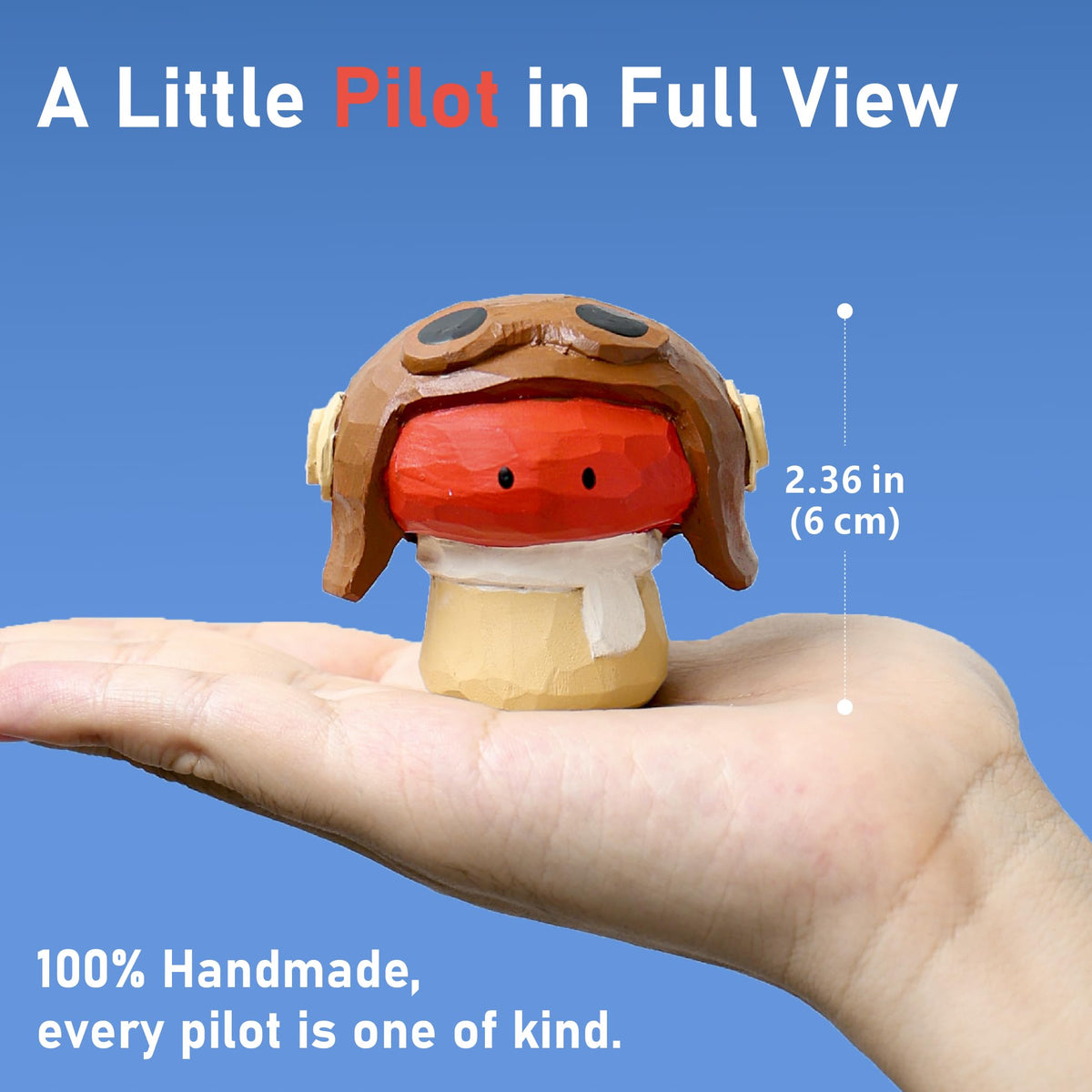Jottings Handmade Wooden Pilot, Cute Funny Mushroom Figurine Desk Decor