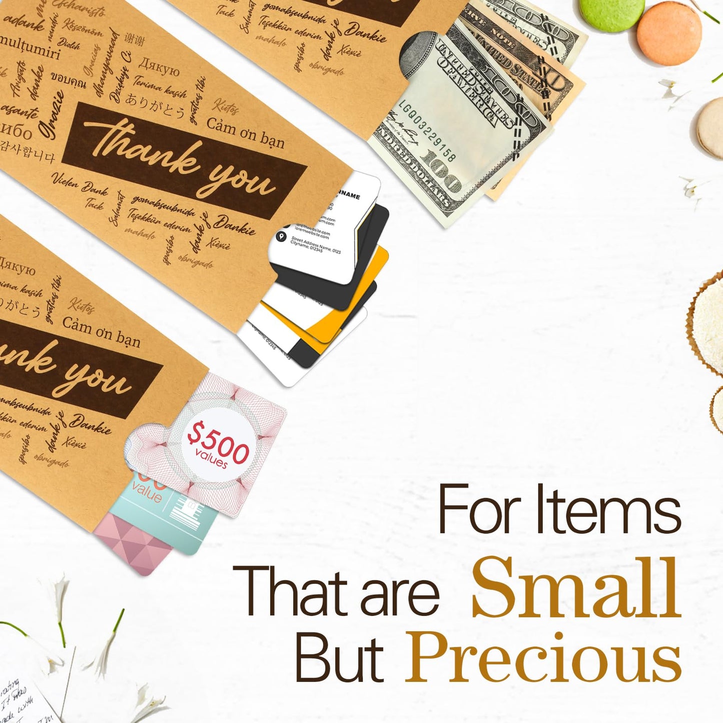 Crtiin 100 Pack Thank You Kraft Money Envelopes for Cash Gifts Gratuity Tip Envelopes Bulk 3.5 x 6.5 Inch Small Coin Mail Seed Packet Holders for Tips Stamps Key Cards Wage Currency Christmas Birthday