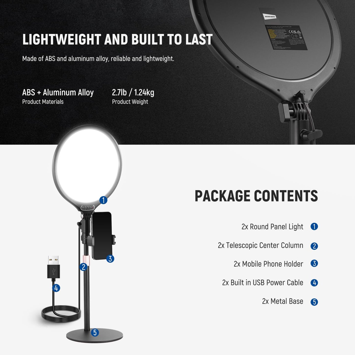 NEEWER Basics 7" Desk Ring Light for Video Recording, 10W Dimmable Full Screen Key Lighting with Stand&Phone Holder for iPhone Computer Laptop Vlog Live Streaming Video Conference, R06
