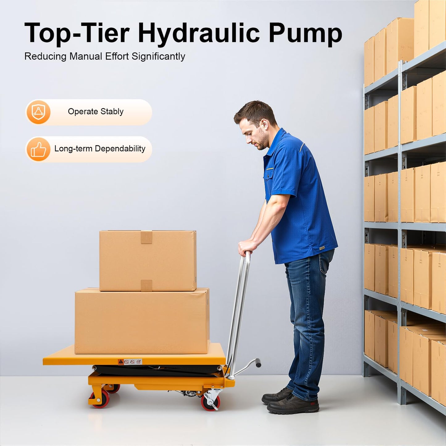 770 LBS Hydraulic Lift Table Cart, 49.6" Lifting Height, Double Scissor Lift Table with 4 Wheels, Hydraulic Material Lift Pallet Truck for Workshop Warehouse Material Handling (Yellow)