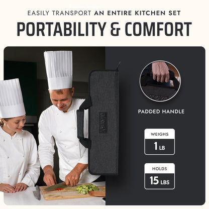 Asaya Chef Knife Roll Bag - 12-Pocket Chefs Case for Kitchen Knives and Utensils, Lightweight Stain-Resistant Waxed Nylon Chef Knife Bag - Knives Not Included (Black)