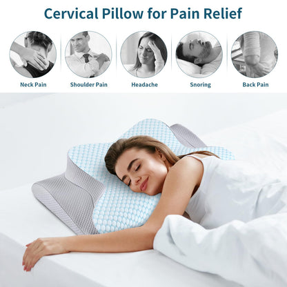 Cervical Neck Pillow for Pain Relief, Ergonomic Pillow for Sleeping, Contour Memory Foam Pillows for Shoulder Pain, Orthopedic Bed Pillows Neck Support for Side Back Stomach Sleepers with Pillowcase