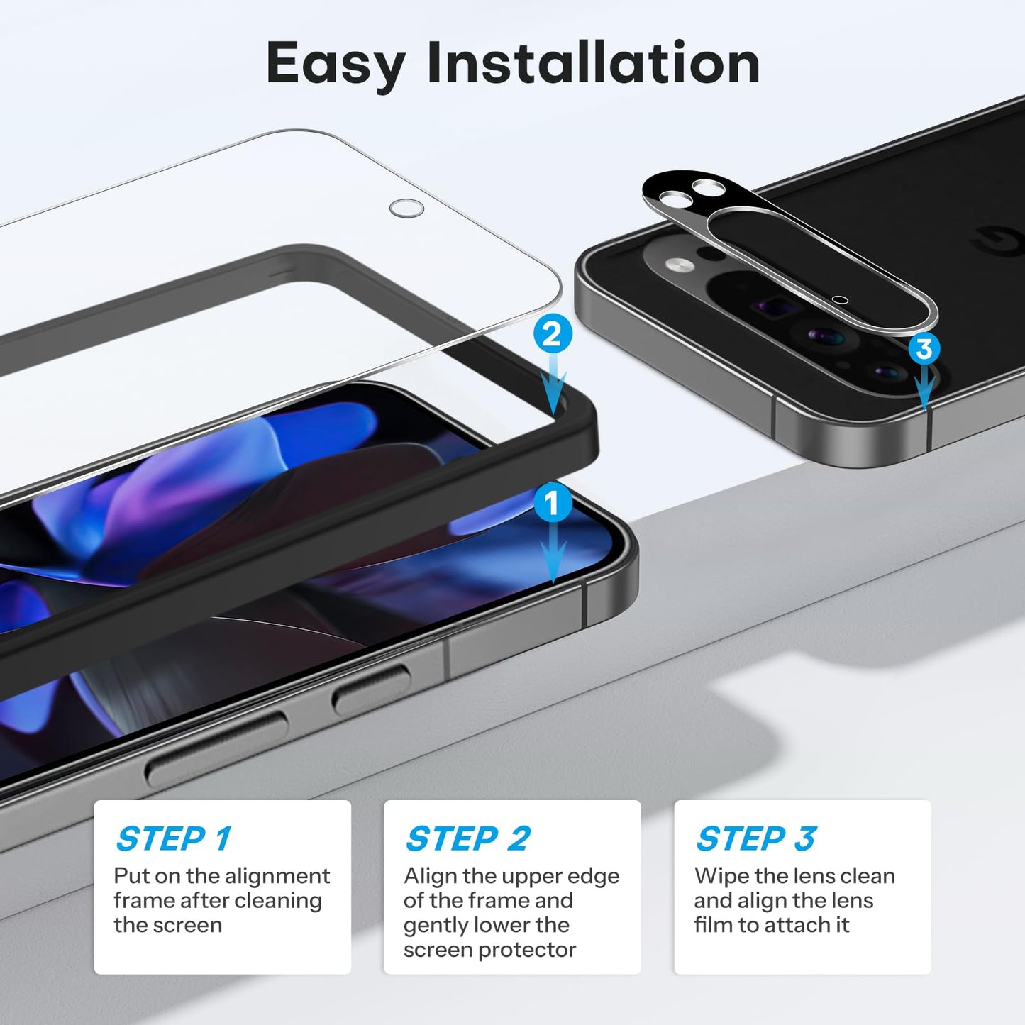 OMOTON 3+2 Pack for Google Pixel 9 Pro XL Screen Protector 6.8 Inch, 3 Tempered Glass Film & 2 Camera Lens Protector, Bubble-free, HD Clear, Not for 9 Pro/ 9