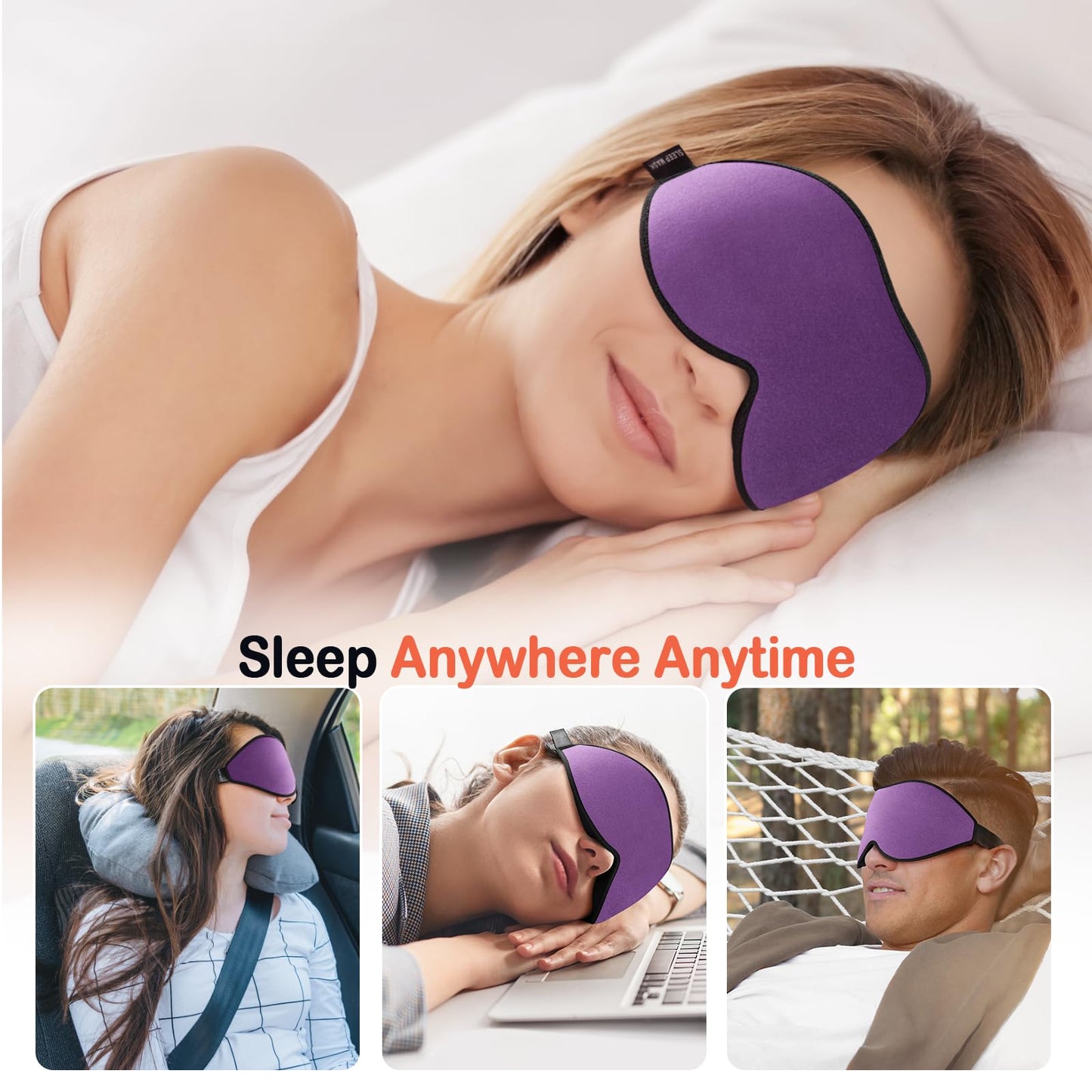 LitBear Sleep Mask for Side Sleeper Women Men, Eye Mask for Sleeping Light Blocking, 3D Contoured Cup Sleeping Mask, Soft Breathable Sleep Eye Mask with Adjustable Elastic Strap for Travel