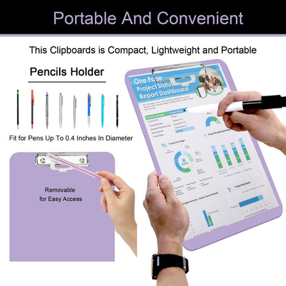 1 PCS A4 Clipboards,Plastic Clipboard with Pen Holder,Clip Boards 8.5x11 with Low Profile Clip,Cute Hanging Clipboard for School Office Supplies Clipboards for Kids,Portable ClipBoard for Nurse-Purple
