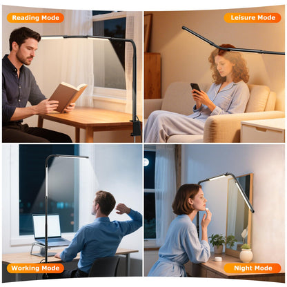 LED Desk Lamp for Office Home, Eye-Caring Desk Light with Stepless Dimming Adjustable Flexible Gooseneck, 10W USB Adapter Desk Lamp with Clamp for Reading, Study, Workbench (Black)