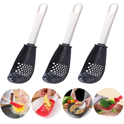 6in1 Multifunctional Kitchen Cooking Spoon- Kitchen Gadgets Strainers for egg yolk Separator- Grater Masher- Colander Skimmer Scoop- for Mashing, Grating, Draining, Heat Resistant (3Pcs black)