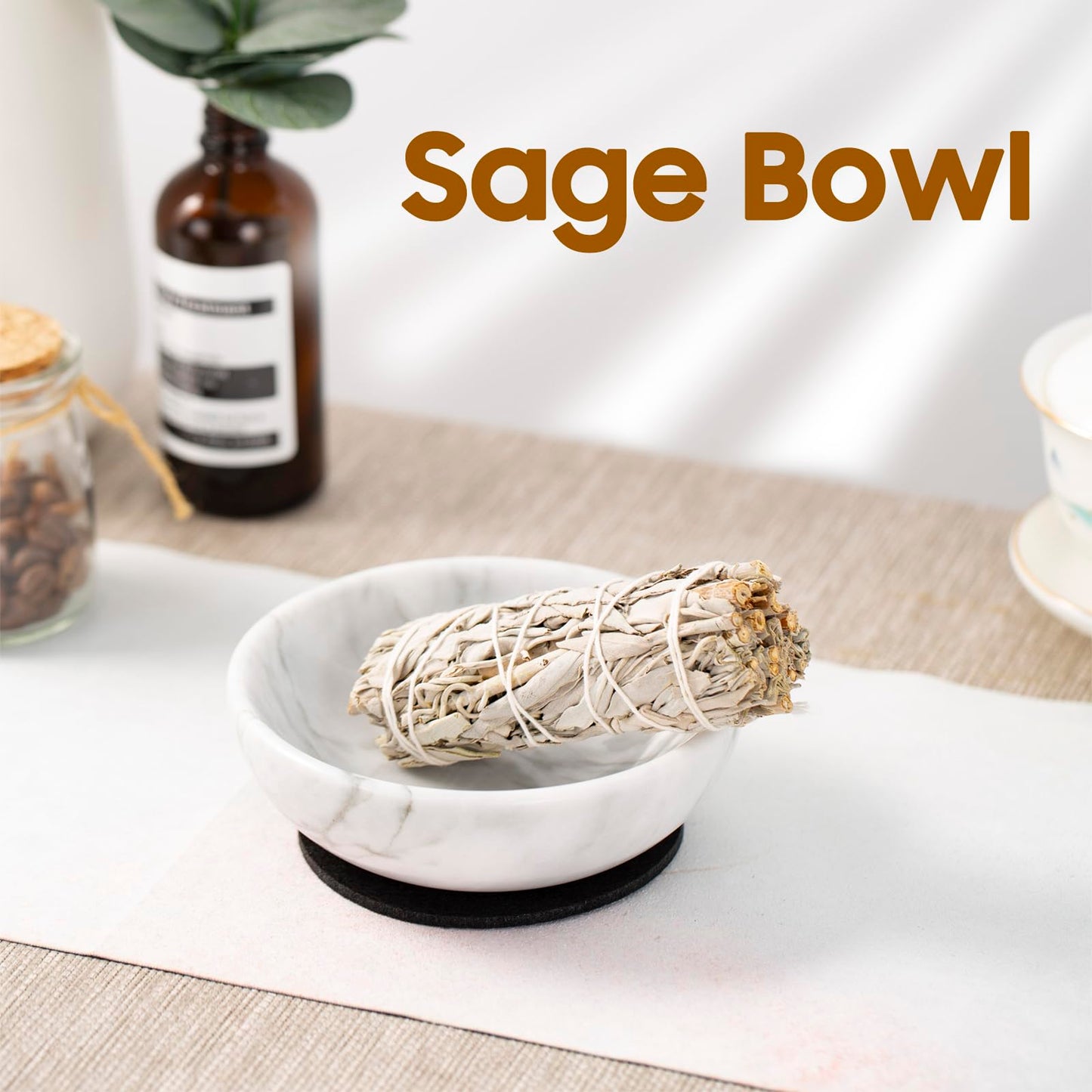 Fasolahome 4 in 1 Incense Burner, Marble Palo Santo Holder, Smudge Bowl for White Sage, Sage Holder Incense Cone Holder 4.7 inches Ash Catcher Tray for Meditation