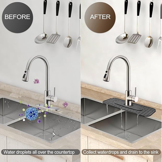 Upgraded Version Silicone Faucet Mat, Kingmall Kitchen Faucet Mat Silicone