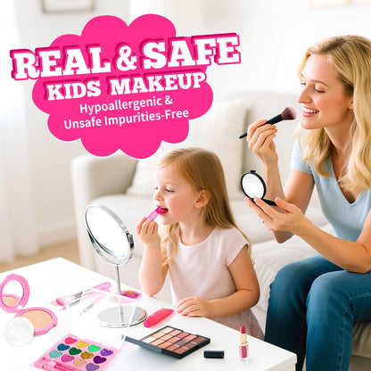 ULOVEME Mica-Based Kids Makeup, Talc Free Real Makeup Kit for Girls with Fluffy Purse - Hypoallergenic Makeup for Sensitive Skin Kids - Non Toxic & Washable - Gift for 5 -8 Years Old Girls Birthday