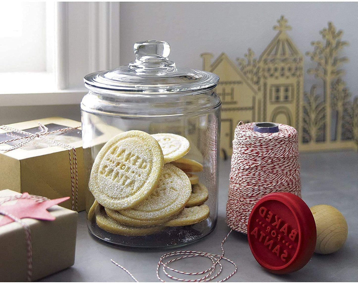 Le’raze 3pc Canister Sets for Kitchen Counter + Labels & Marker - Glass Cookie Jars with Airtight Lids - Food Storage Containers with Lids Airtight for Pantry - Flour, Sugar, Coffee, Christmas gift.