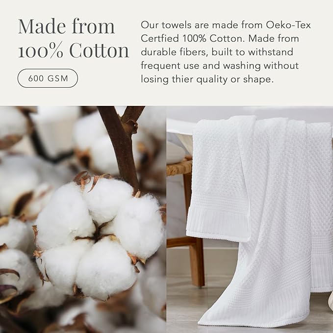 NY Loft 100% Cotton Bath Towel Set of 4 | White Towels | Oeko-TEX® Standard 100