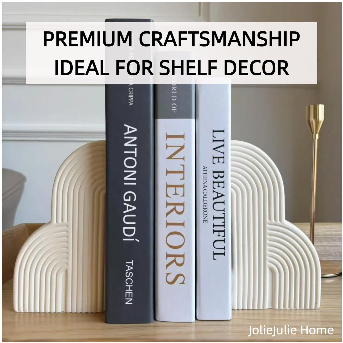 Bookends Decorative for Heavy Books - Aesthetic Boho Style, Cream White