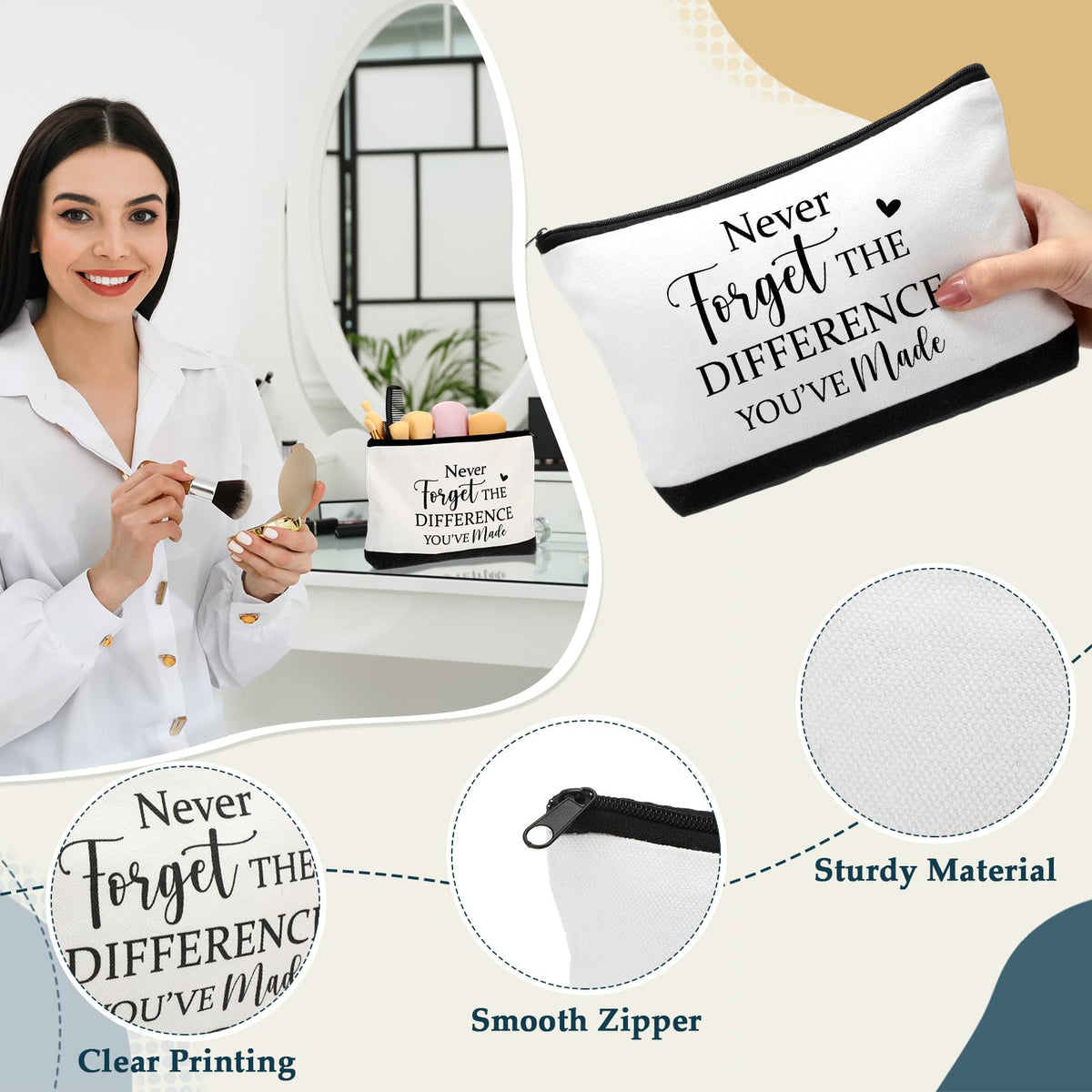 Yeyeplum 60 Pcs Employee Appreciation Gifts Bulk Inspirational Glass Cup Makeup Bag Bamboo Pen Motivational Notebook and Bag for Volunteer Lab Week Teachers Nurses Office Staff (Never Forget)