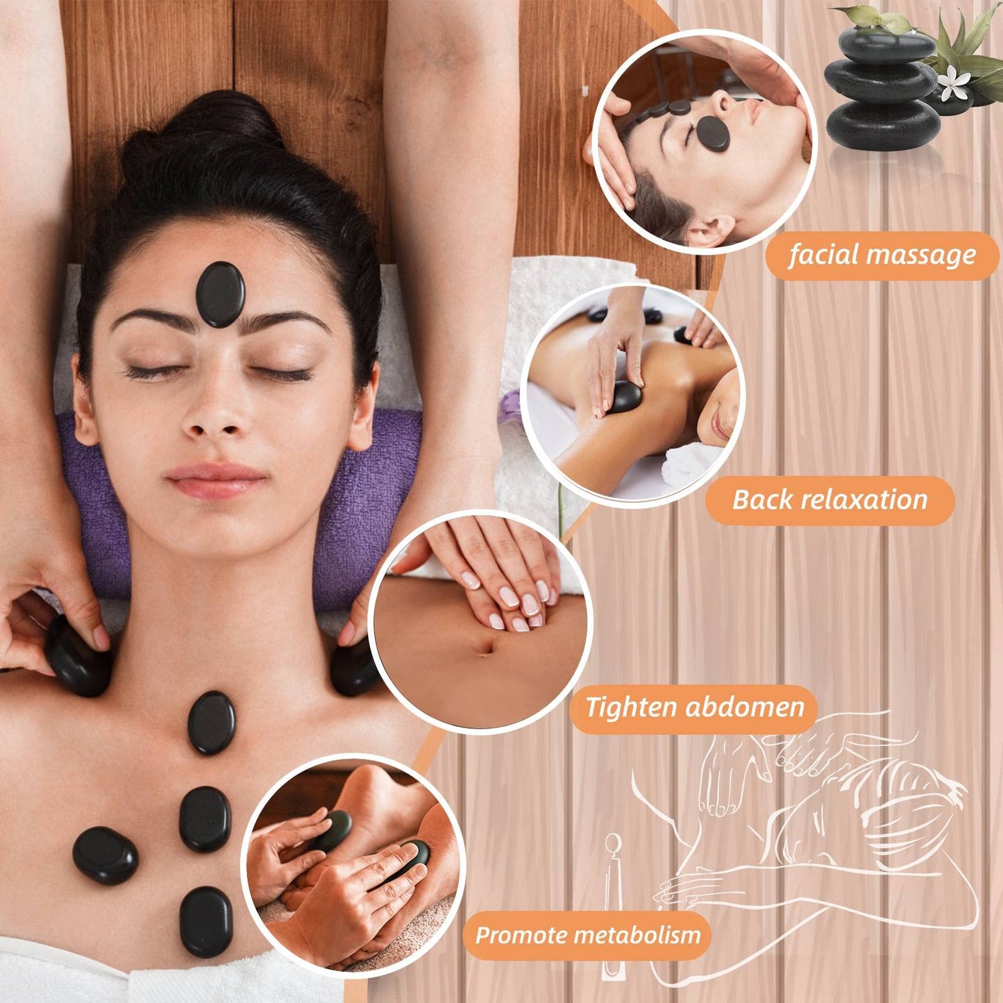 Granpay 20PCS Hot Stones for Massage with Warmer, Hot Stones Massage Set with Warmer Kit Basalt Hot Rocks Massage Stone for Spa Warming Therapy Pain Relief