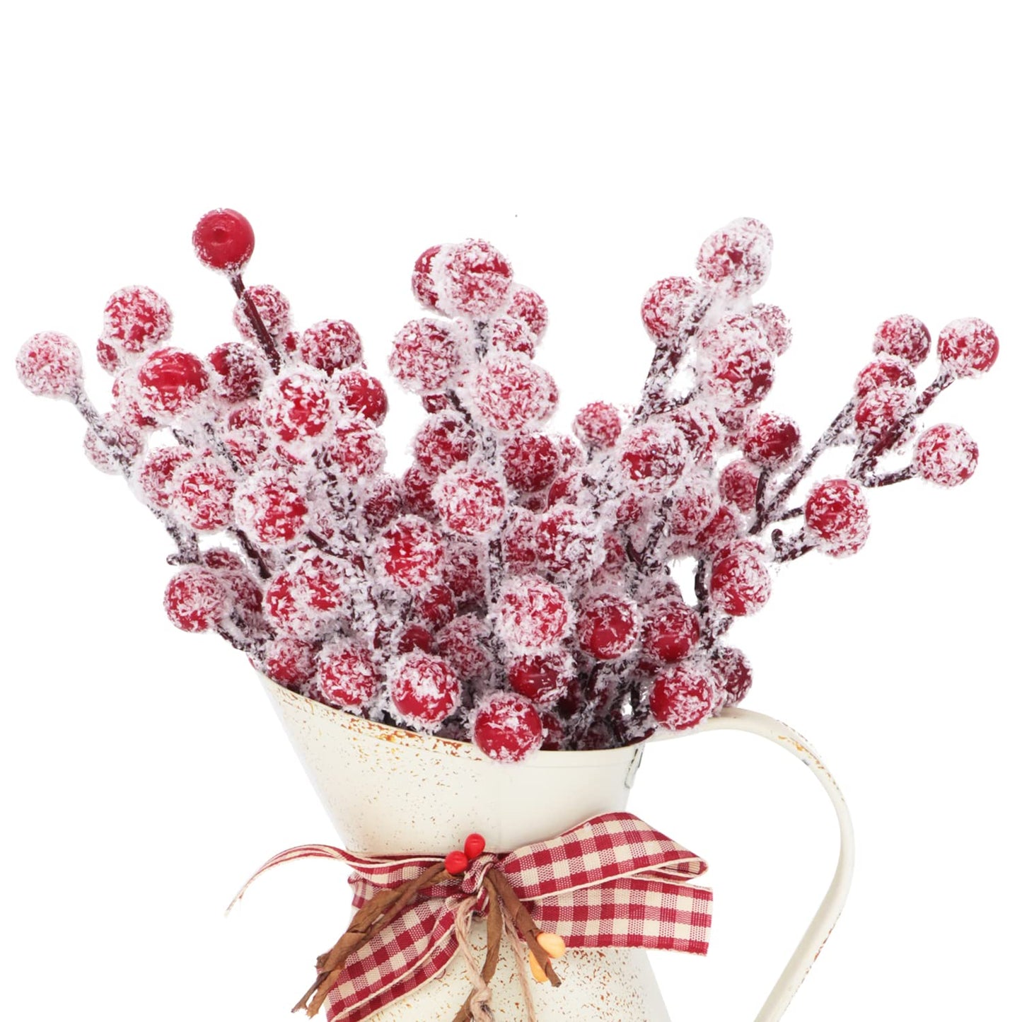 24 Pieces Artificial Holly Berry Stems 9" Christmas Berry Picks Sprays Snowy Fake Red Berries for Christmas Tree Branches Fillers Ornaments Valentine DIY Crafts Wedding Home Party Winter Decor (24)