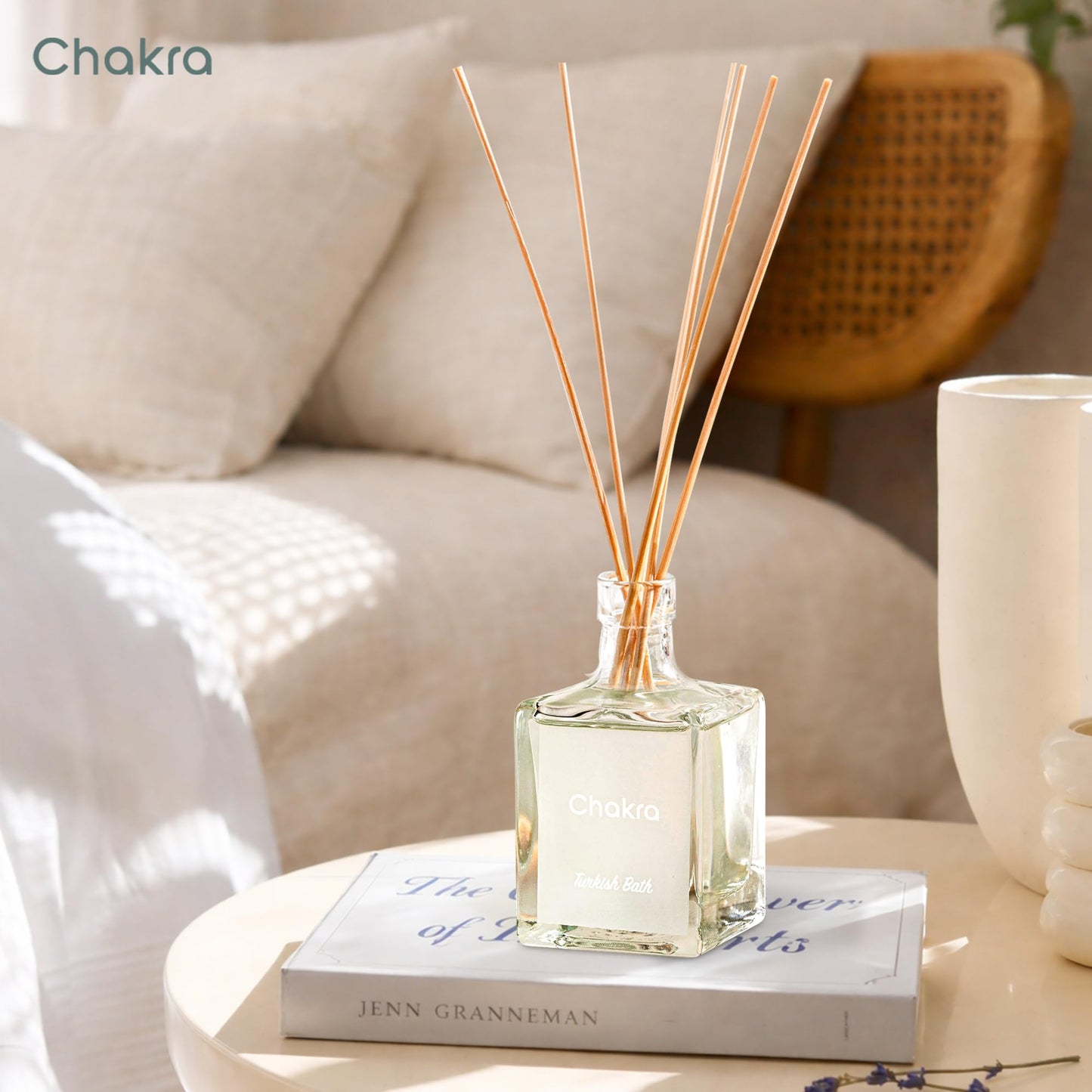 Chakra Reed Diffuser Set - Reed Diffusers for Home, Office and Living Spaces with Long-Lasting Fragrance, Scent Diffuser with Decorative Glass Bottle & Bamboo Sticks, 3.3 fl oz, Turkish Bath