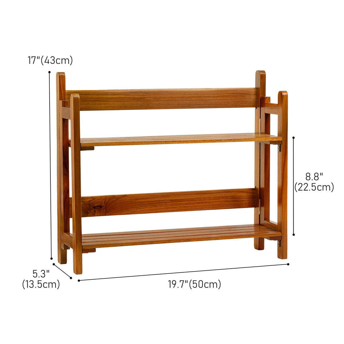 VaeFae Teak Wood Floating Shelves Bathroom, Foldable Wooden Rack Wall Mount, 2 Shelves