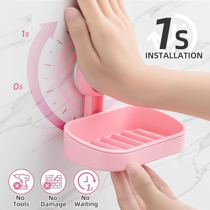 LEVERLOC Soap Dish Holder for Shower Suction Cup Wall Mounted Self Draining